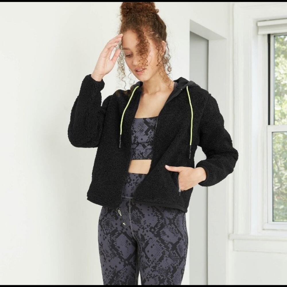 Joy Lab Sporty Sherpa Teddy Jacket Black XS
